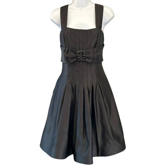 Vintage Jessica McClintock Black Cocktail Dress Bow Gem Belt Accent Sz 12 Y2K - Picture 1 of 9